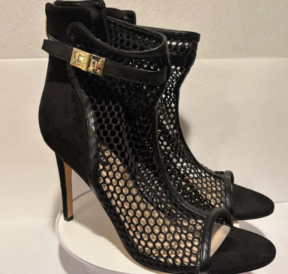 Nine West Black Mesh Stiletto Ankle Bootie Heels Size 10M